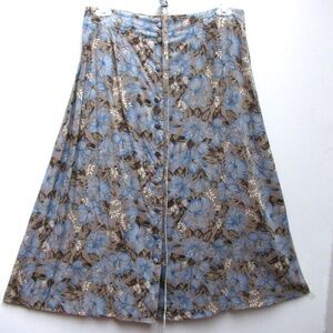 Sag Harbor A-line Skirt Brown & Blue Floral Rayon w/Belt Women’s Size PL